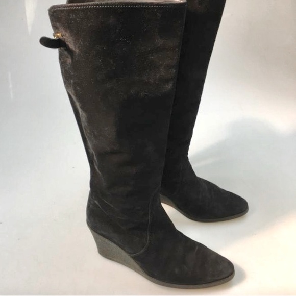 Salvatore Ferragamo Knee high Boots Suede Wedges Black size 8.5 Italy Women’s - Picture 2 of 10